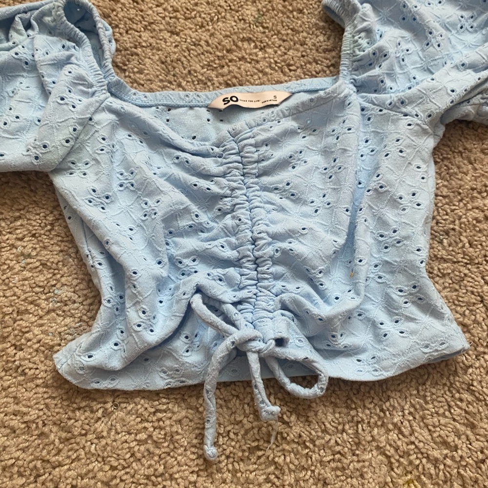Blue tie crop top